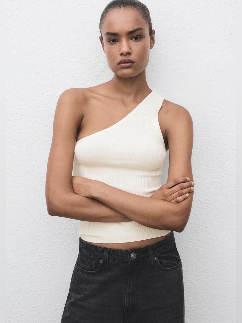 Mango White knit asymmetric top NWT